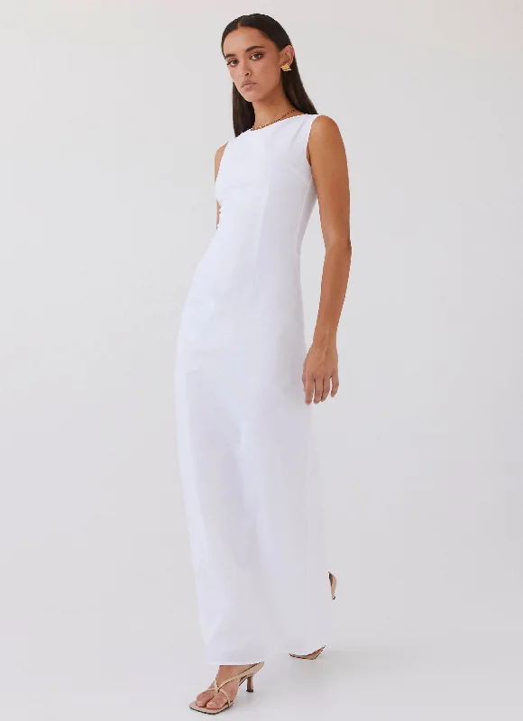 Women's Short Sleeve Floral Maxi Dress-Eloise High Neck Maxi Dress - White