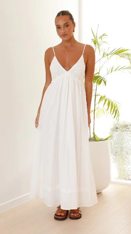 Women's Ruffled Sleeves Maxi Dress-Elouise Maxi Dress - White