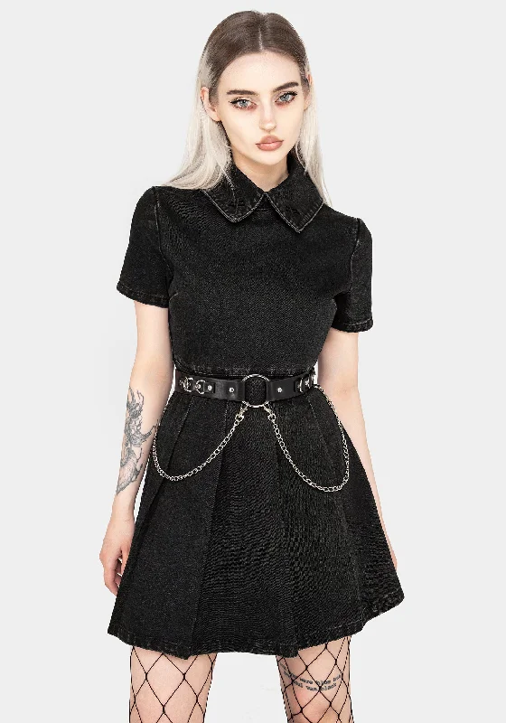 Women's Summer Mini Dress-Elsa Denim Pleated Mini Dress