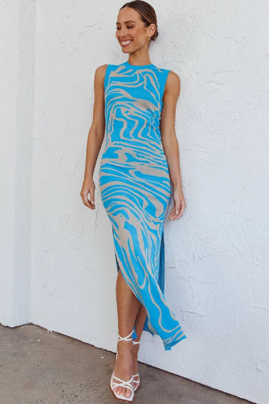 Women's Boho-inspired Maxi Dress-Elsinore Sleeveless Knit Maxi Dress Blue