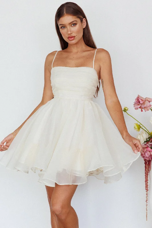 Feather Detail Party Dress for Glamorous Style -Elyse Pleated Bodice Party Dress Cream Feather Detail Party Dress for Glamorous Style -Elyse Pleated Bodice Party Dress Cream