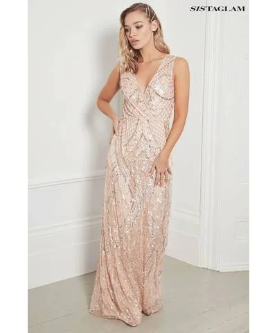 Women's Long Sleeve Wrap Maxi Dress-Embellished Sleeveless Maxi Dress Blush Pink