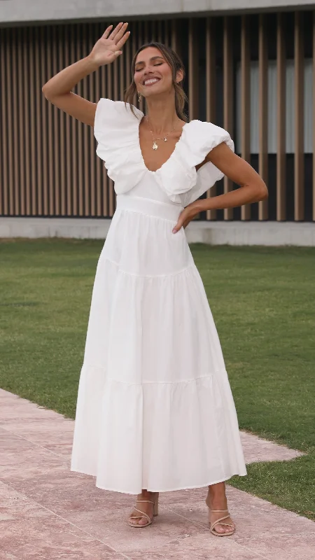 Women's Pleated Maxi Dress-Emma Maxi Dress - White