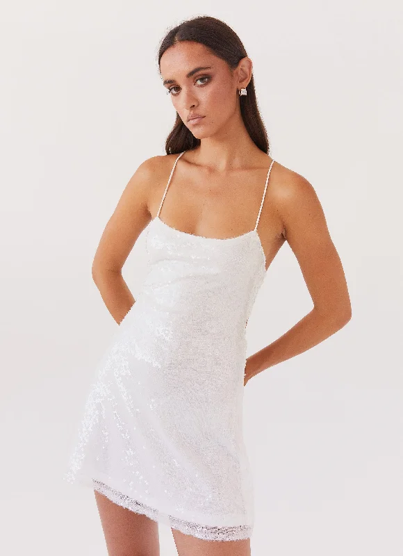 Women's Laced-up Mini Dress-Endless Glow Sequin Mini Dress - White