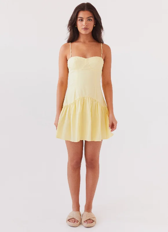 Women's Pleated Skirt Bodycon Mini Dress-Endless Summer Mini Dress - Canary