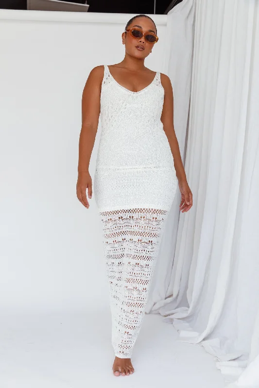Women's Asymmetrical Hem Maxi Dress-Endless Sun Crochet Maxi Dress White