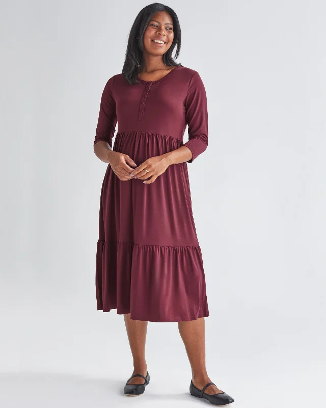 Off-Shoulder Maternity Dresses for Style -Essential Maternity Midi Dress in Burgundy Off-Shoulder Maternity Dresses for Style -Essential Maternity Midi Dress in Burgundy