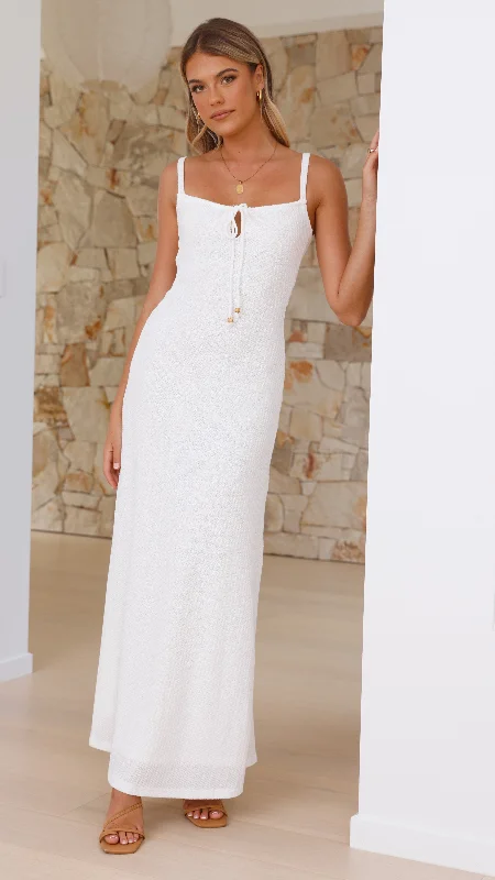 Women's Tie-back Maxi Dress-Evelyn Maxi Dress - White