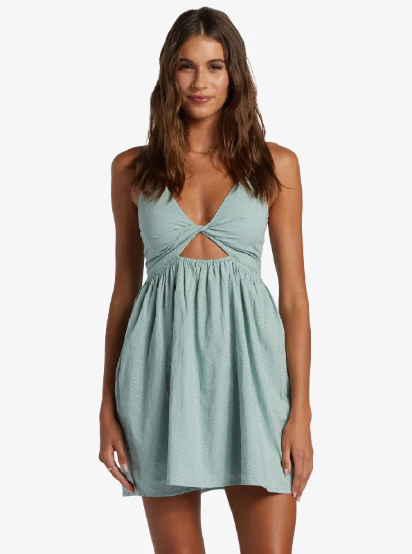 Women's Belted Waist Mini Dress-Evening Glow Strappy Mini Dress - Blue Surf