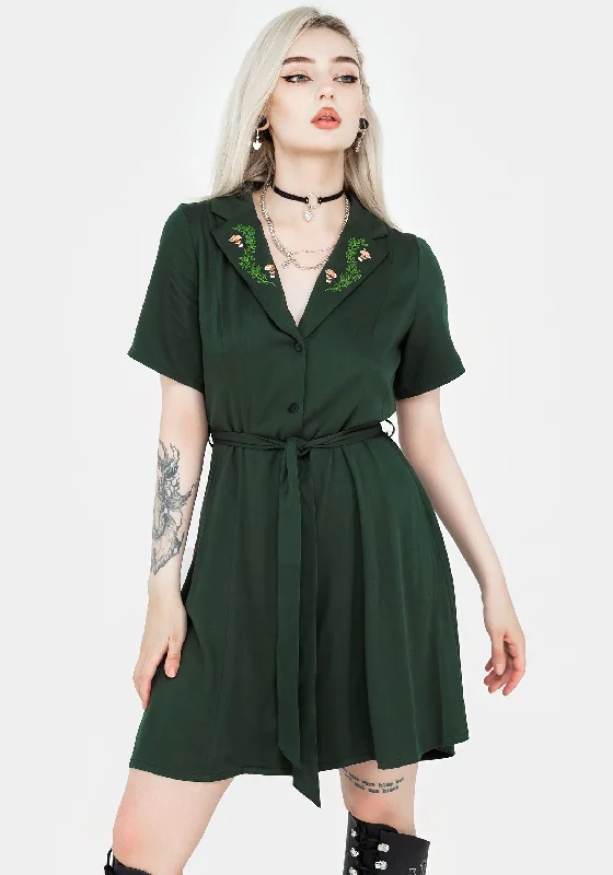 Stylish V-neck Shirt Dress-Fable Button Up Mini Shirt Dress