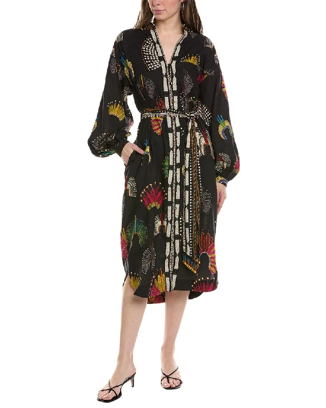 Plus Size Shirt Dress-FARM Rio Linen-Blend Shirtdress