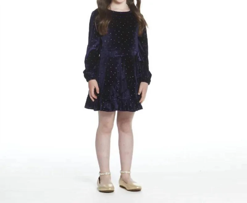 Wrap Dress with Decorative Sleeves -Wrap Dress with Ruching -Faux Wrap Dress In Navy Velvet/silver Dots Wrap Dress with Decorative Sleeves -Wrap Dress with Ruching -Faux Wrap Dress In Navy Velvet/silver Dots