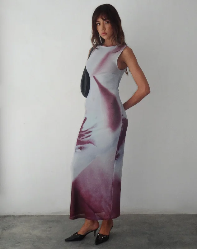 Women's Elegant Long Maxi Dress-Fayola Printed Maxi Dress in Grey Anatomy of Nature
