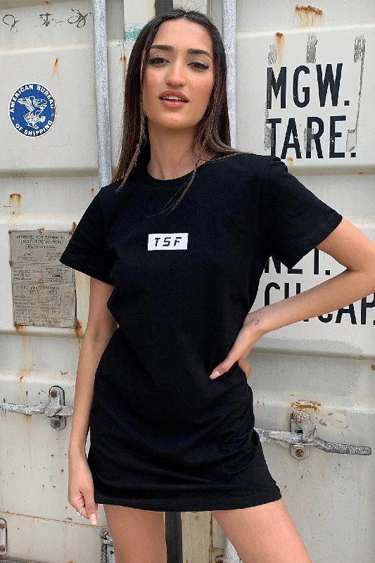 Loose-fit Shirt Dress-Femme T-shirt Dress - Black