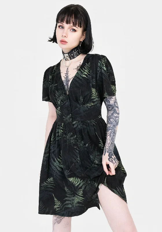 Women's A-line Buttoned Mini Dress-Fernery Button Up Corset Mini Dress