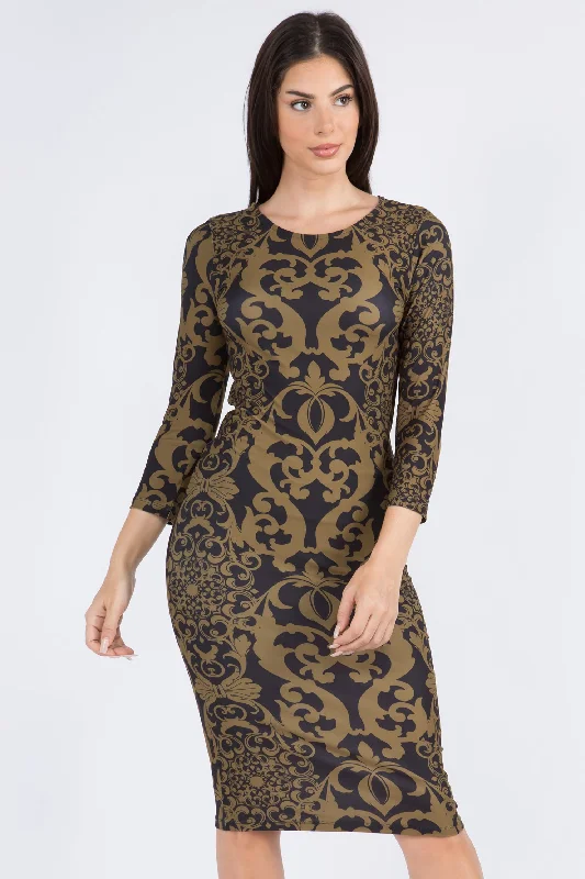 Plus Size White Bodycon Dress -Filigree Midi Bodycon Dress