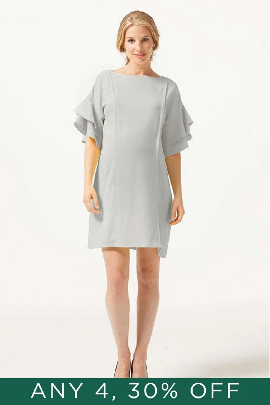 A-line Satin Flare Dress -Flare Sleeve Yulia Nursing Dress Grey