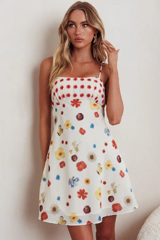 Women's Square-neck Mini Dress-Fleur Sun Cami Strap Mini Dress Flowers Red