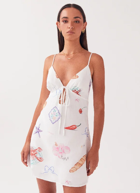 Women's Short Sleeve Mini Dress-Flora Linen Mini Dress - Banchetto