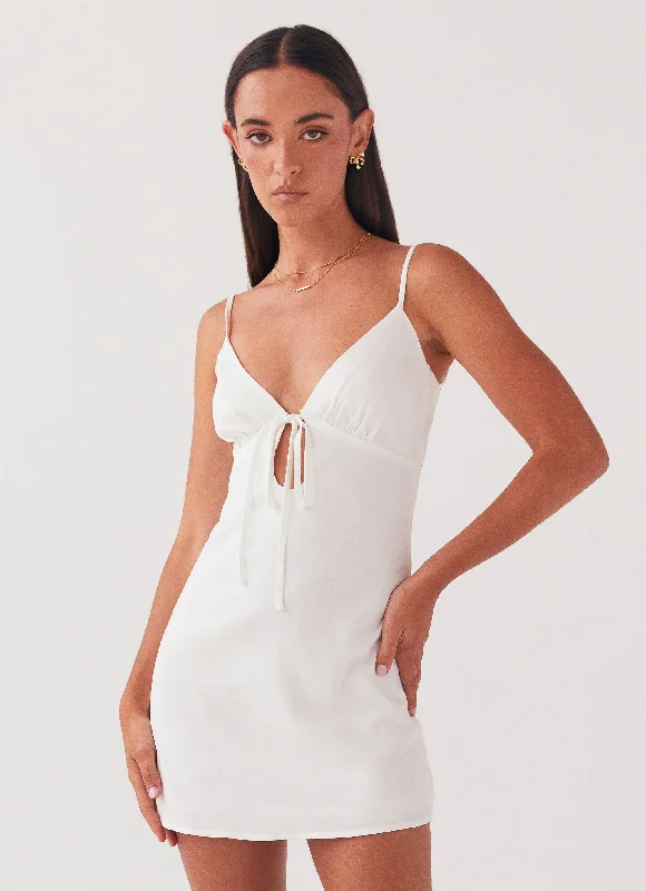 Women's Maxi to Mini Dress-Flora Linen Mini Dress - White