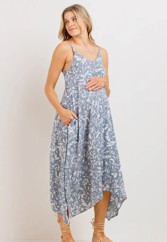 Maternity Dresses for Wedding Guests -Floral Printed Uneven Hem Maternity Dress
