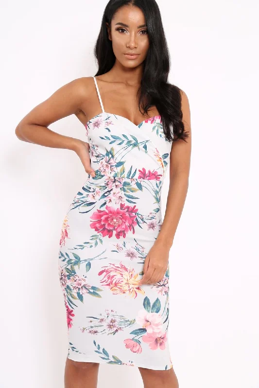 Bodycon Dress for Graduation -Floral Wrap Front Bodycon Dress - Tiniqua