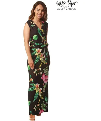 Women's Boho Chic Floral Maxi Dress-Floral Wrap Maxi Dress