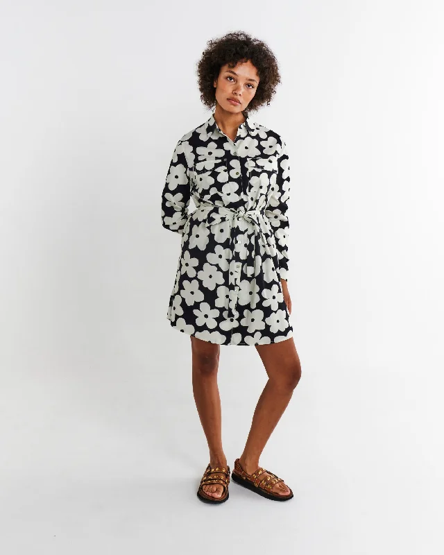 Printed Shirt Dress for Women-Flower Face Adult Sicilian Shirt Dress