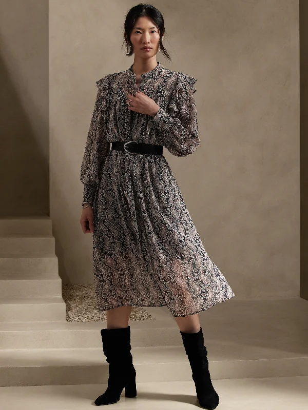 Button-up Check Shirt Dress-Flutter Midi Shirtdress