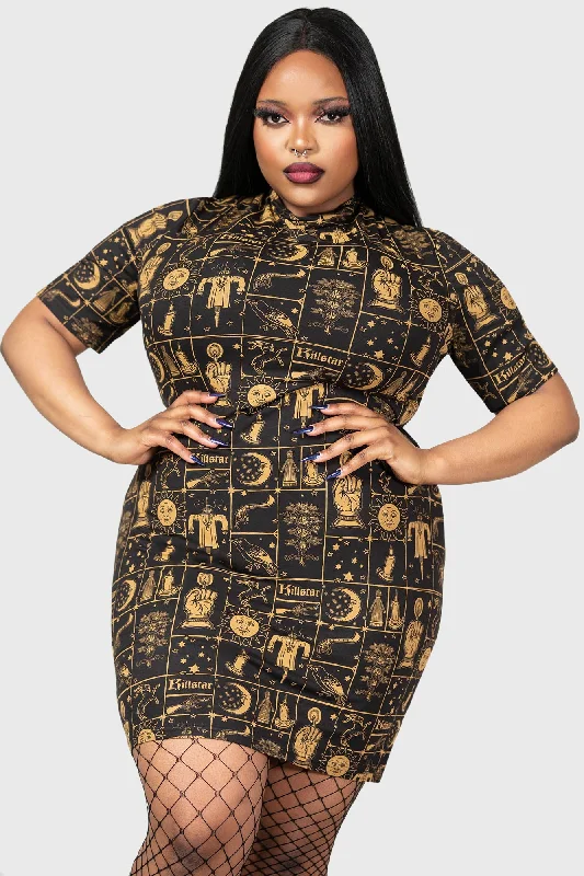 Mini Black Bodycon Dress -Folk Horror Bodycon [PLUS]