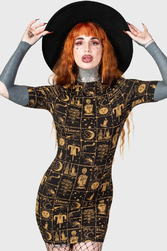 Women's Floral Bodycon Dress with Belt -Folk Horror Bodycon