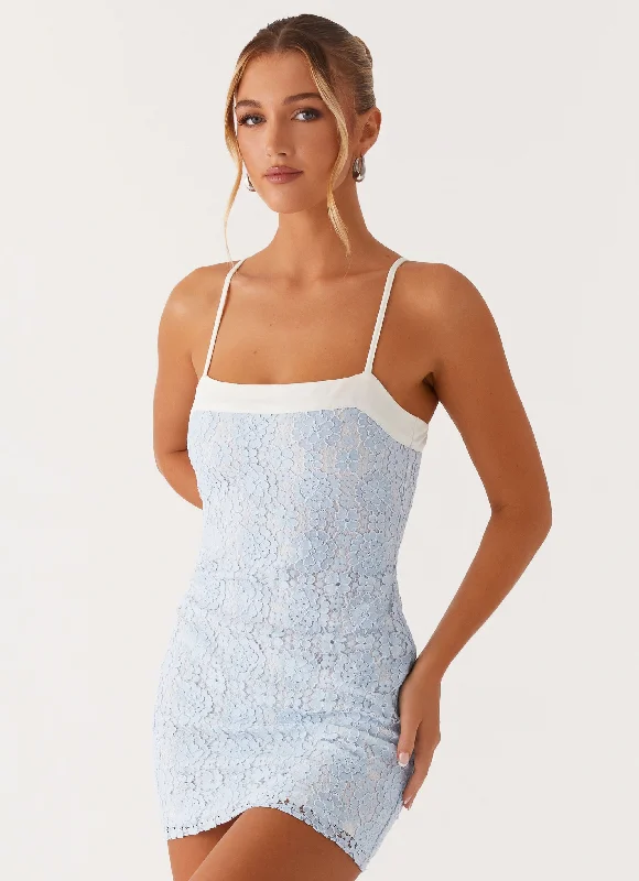 Women's Backless Lace Mini Dress-For Keeps Mini Dress - Blue
