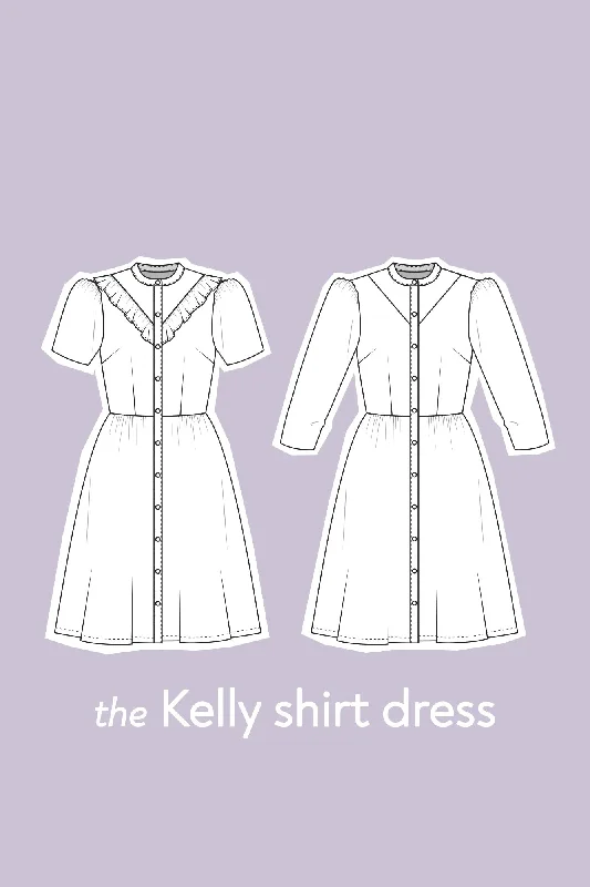 Button-back Shirt Dress-Forget-me-not Patterns Kelly Shirt Dress