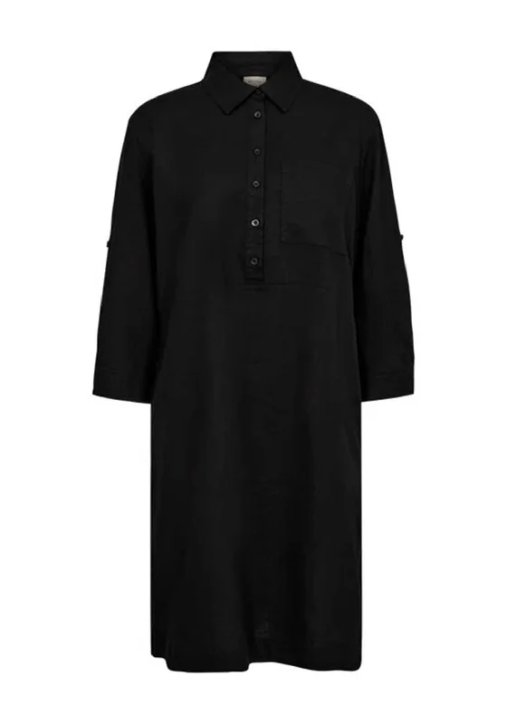 Dressy Shirt Dress-Freequent Laluna Linen Shirt Dress, Black