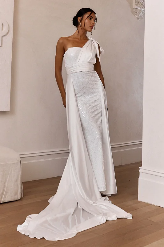 Women's Solid Color Sleeveless Maxi Dress-Francene Two Piece Sequin Maxi Dress White