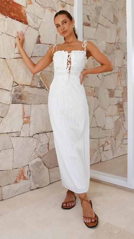 Women's Loose Maxi Dress-Francesca Maxi Dress - White
