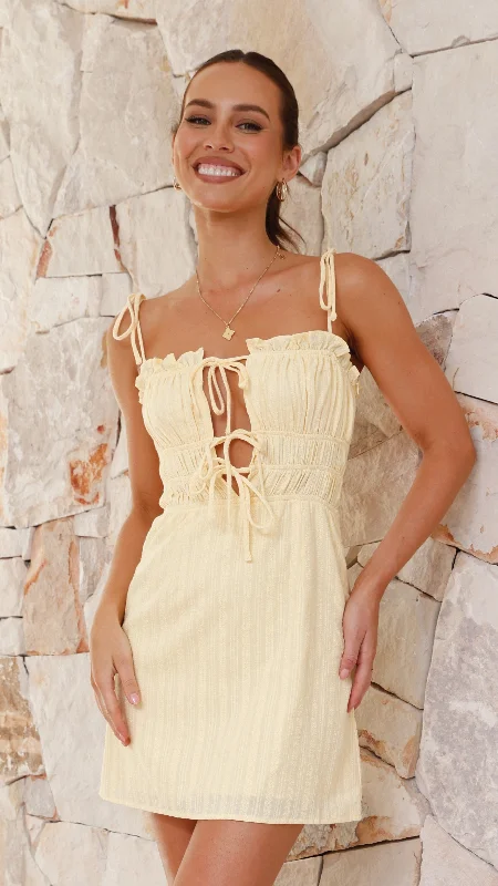 Women's Elegant Midi and Mini Dress-Francesca Mini Dress - Yellow