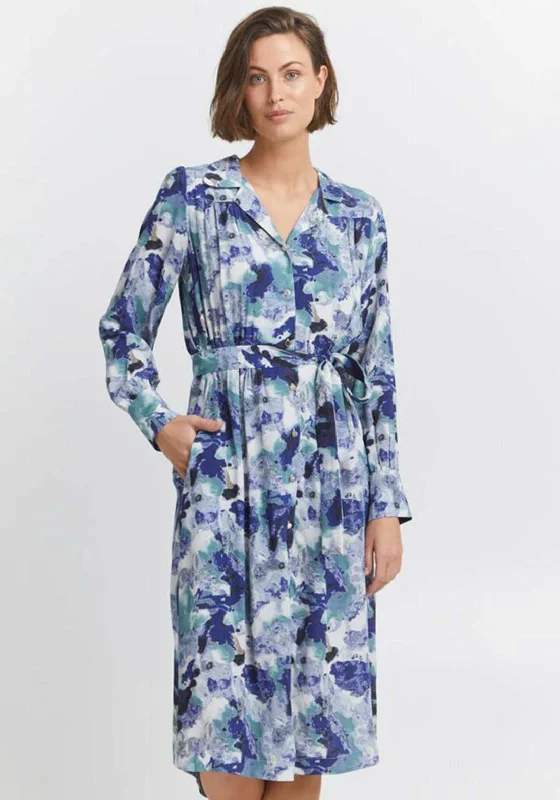 Layered Shirt Dress-Fransa Printed Midi Shirt Dress, Blue Multi