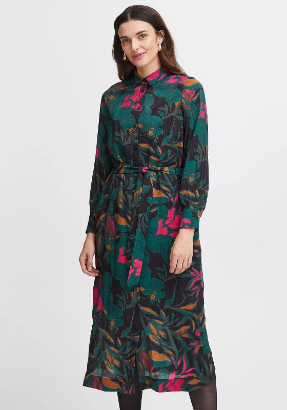 Checkered Cotton Shirt Dress-Fransa Illi Woven Floral Midi Shirt Dress, Ponderosa Pine Checkered Cotton Shirt Dress-Fransa Illi Woven Floral Midi Shirt Dress, Ponderosa Pine