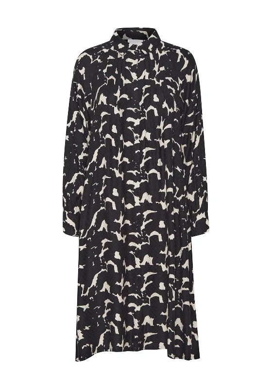 Women's Stylish Plaid Shirt Dress-Fransa Nemmy Abstract Print Midi Shirt Dress, Birch Mix Women's Stylish Plaid Shirt Dress-Fransa Nemmy Abstract Print Midi Shirt Dress, Birch Mix