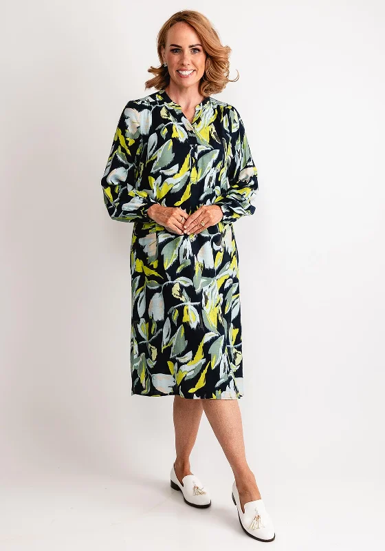 Maxi Shirt Dress-Fransa Ariana Floral Shirt Dress, Navy