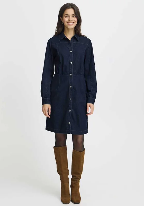 T-shirt Shirt Dress-Fransa Chicago Denim Shirt Dress, Raw Blue Denim