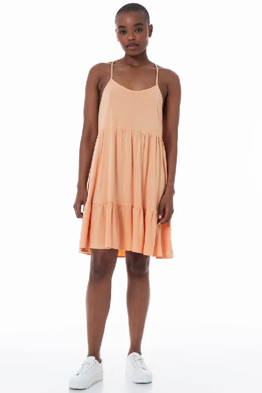 Women's Wrap-front Midi Dress-Frill Dress _ 152142 _ Peach