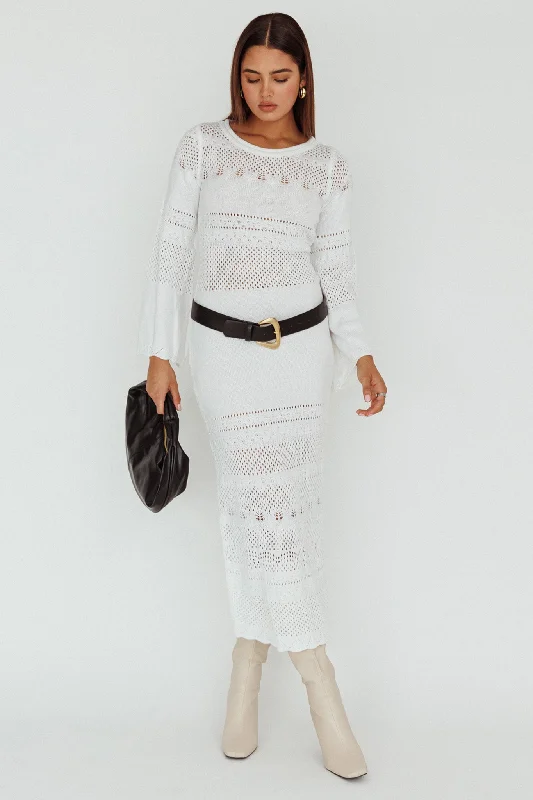 Women's Long Sleeve Maxi Dress-Gail Long Sleeve Crochet Maxi Dress White