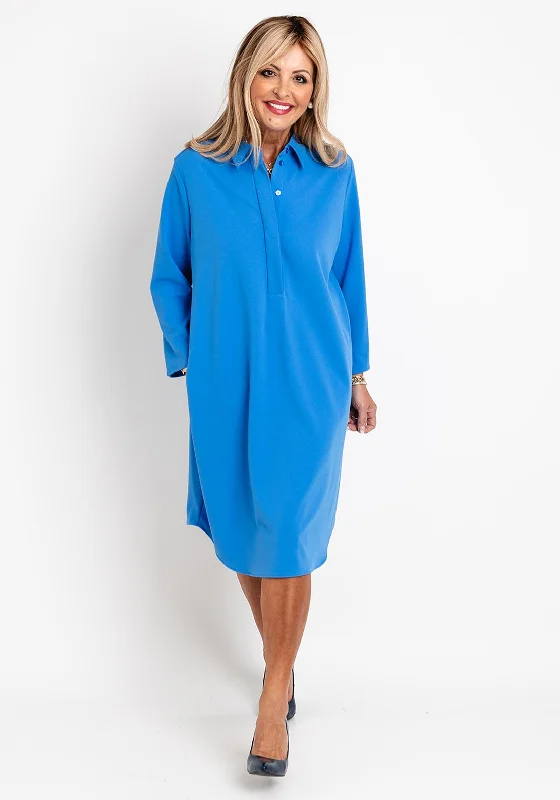 Satin Shirt Dress-Gerry Weber Knee Length Shirt Dress, Blue