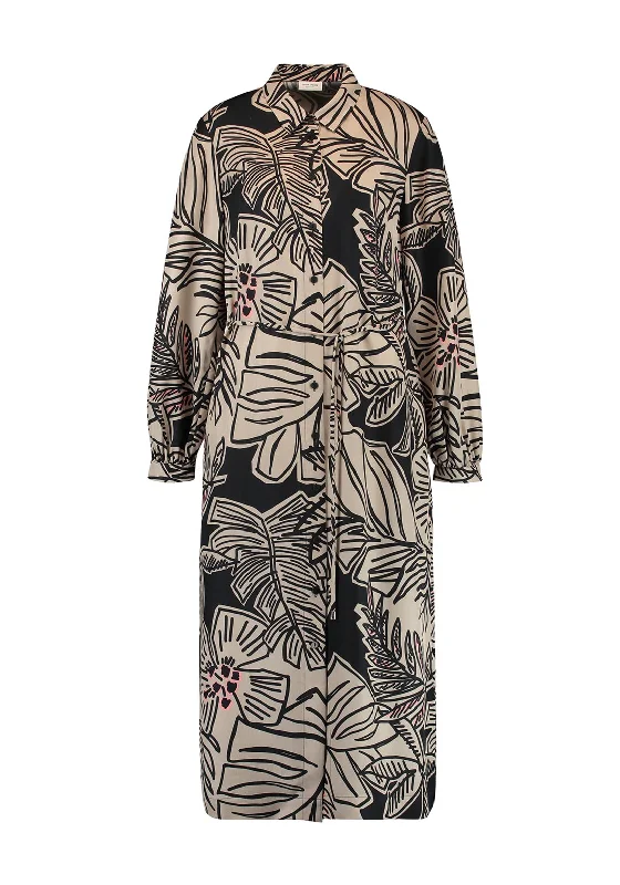 Comfortable Summer Plaid Shirt Dress-Gerry Weber Tropical Print Midi Shirt Dress, Beige Comfortable Summer Plaid Shirt Dress-Gerry Weber Tropical Print Midi Shirt Dress, Beige