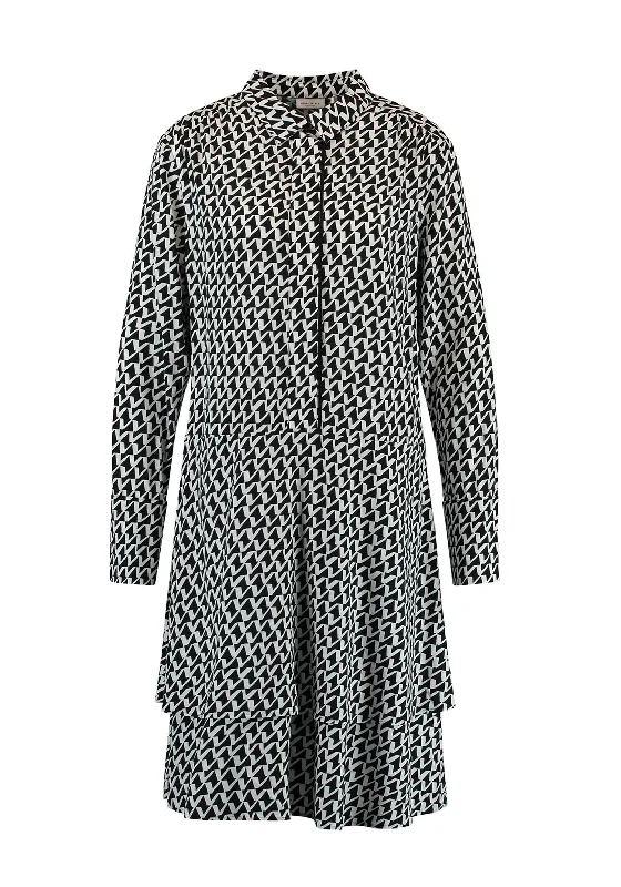 Women's Plain White Shirt Dress-Gerry Weber Tiered Knee Length Shirt Dress, Black & White Women's Plain White Shirt Dress-Gerry Weber Tiered Knee Length Shirt Dress, Black & White