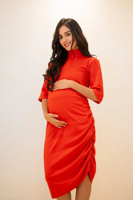 Stylish Maternity Dresses for Everyday Wear -Glamorous Ribbed Brick Red Maternity Dress Stylish Maternity Dresses for Everyday Wear -Glamorous Ribbed Brick Red Maternity Dress