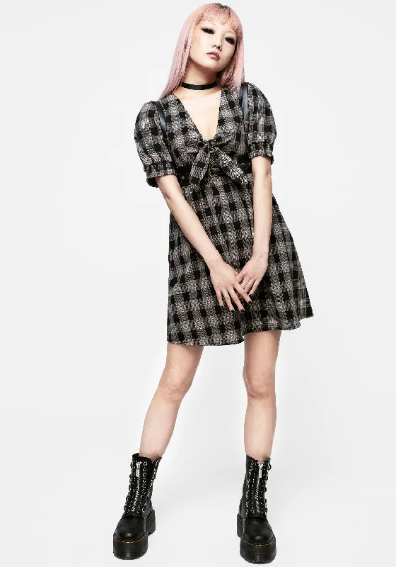 Women's Classic Black Mini Dress-Glenda Check Mini Dress