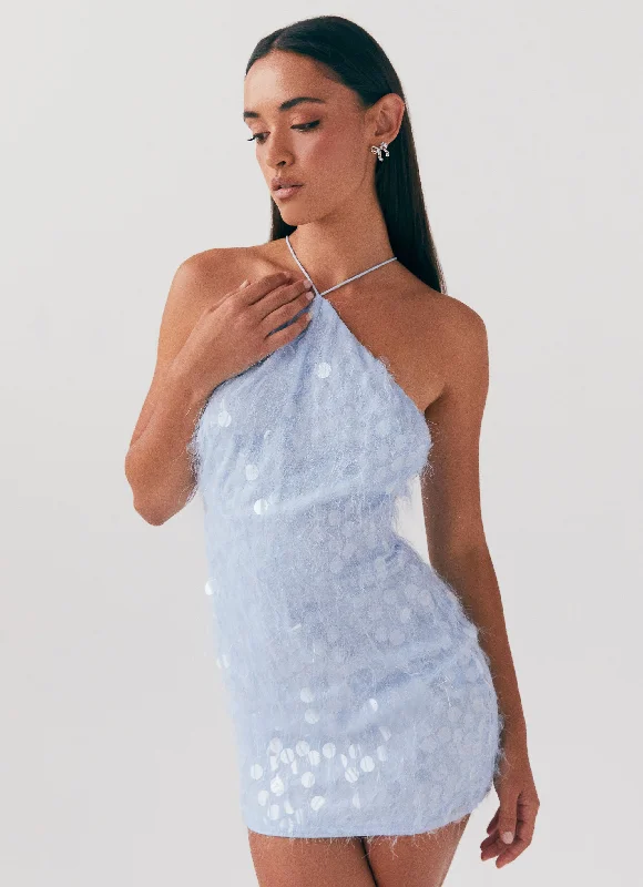 Women's Black Strapless Mini Dress-Glitz And Glamour Halterneck Mini Dress - Lavender Mist Women's Black Strapless Mini Dress-Glitz And Glamour Halterneck Mini Dress - Lavender Mist